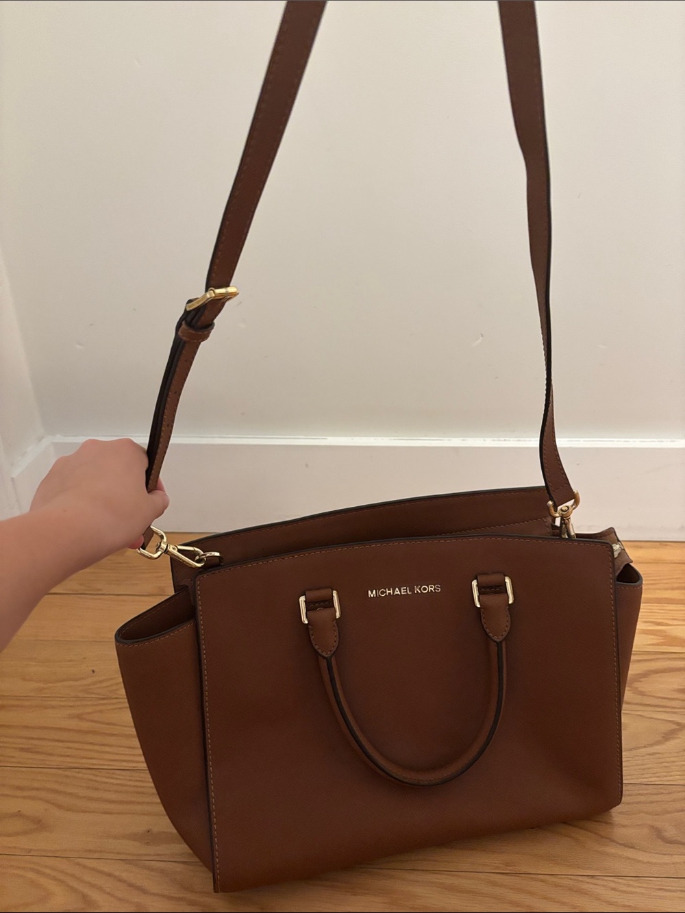 Michael Kors Selma Satchel brown Leather Satchel with Gold Hardware